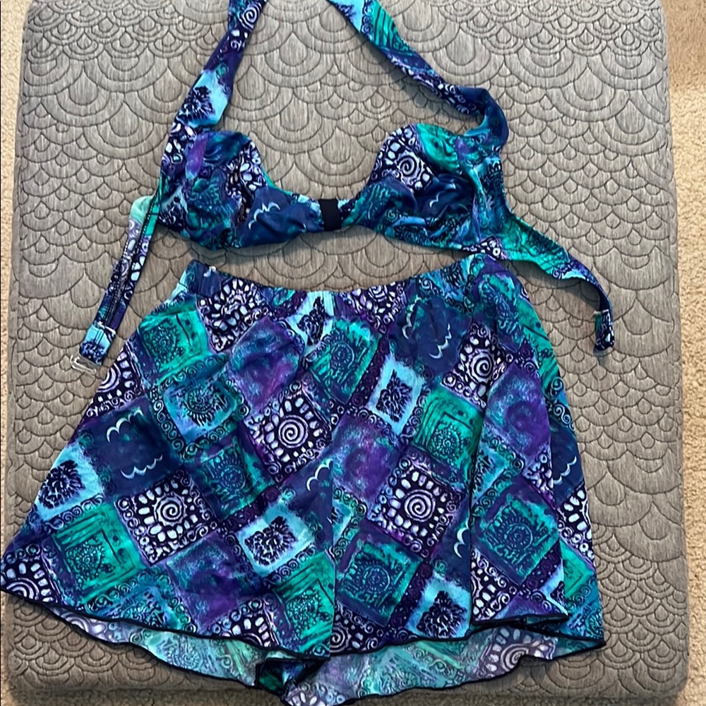 Blue and Purple Patterned Bikini Set